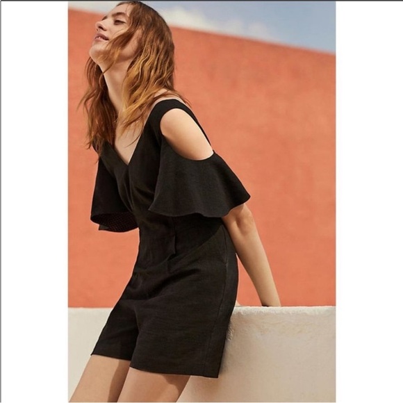 Anthropologie Elevenses Black Cold Shoulder Romper - Picture 2 of 7